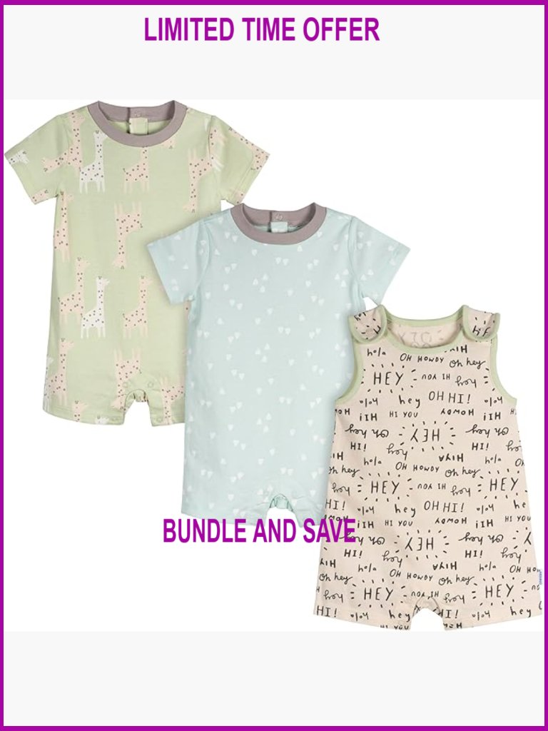 Unisex Baby Romper 3-Pack 3-6 Months Cotton Snap Closure Playwear